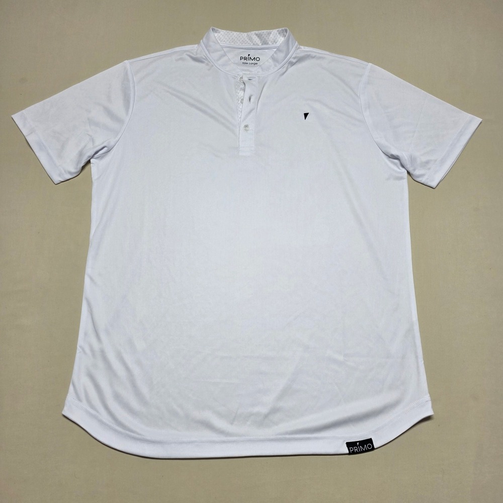 Primo Men White Blade Collar Polo Shirt Size Large Short Sleeve Pullover Reg Fit